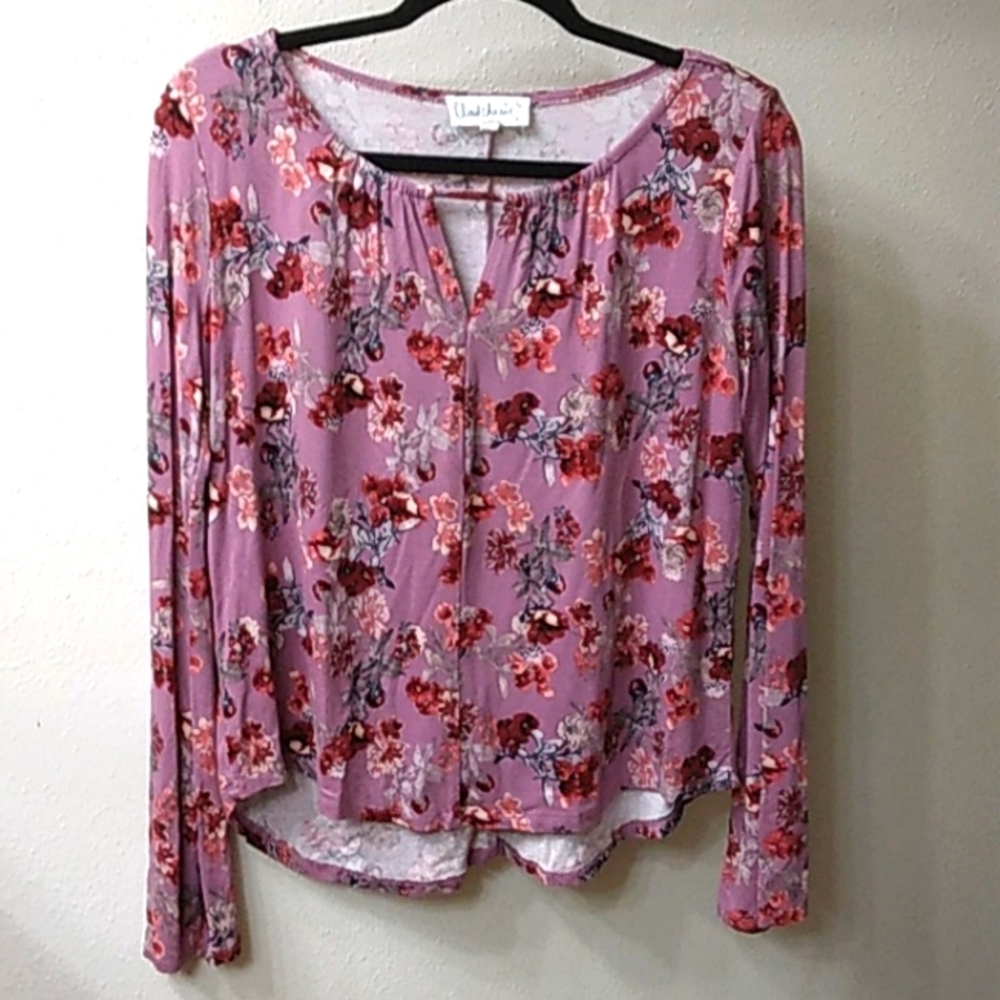 Cloud Chaser Purple Floral High Low Long Sleeve Blouse